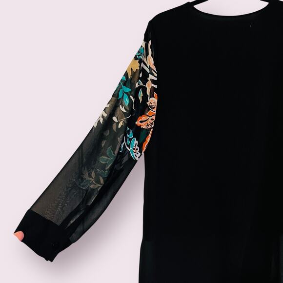 Chico's Womens Top 1 Medium Black Twofer Attached Shell Sheer Tunic Embroidered - Picture 10 of 14